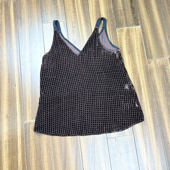 Size 2 Tricot Tank Top Velvet Sparkly grid pattern, sheer, Brown y2k - Picture 1 of 8